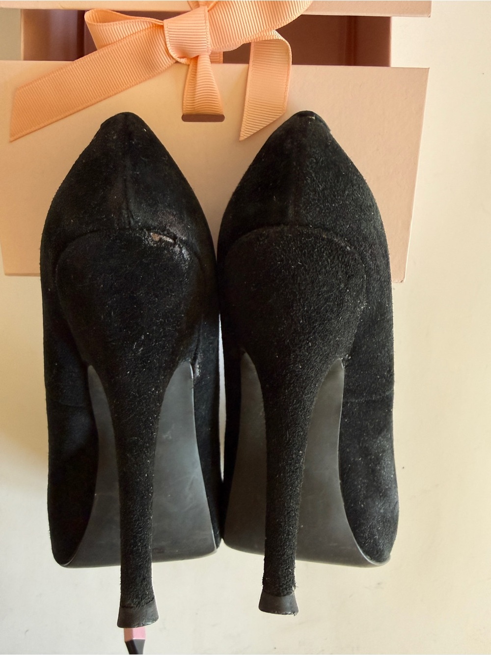 PreLoved Steve Madden Black Suede Y2K Peep Toe Platform Pumps 7.5 Fair Condition - Picture 16 of 17